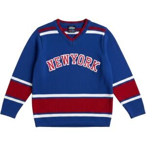 Urban Extreme Kids New York V-Neck Knit Sweater Blue Red White Striped Size 8/10
